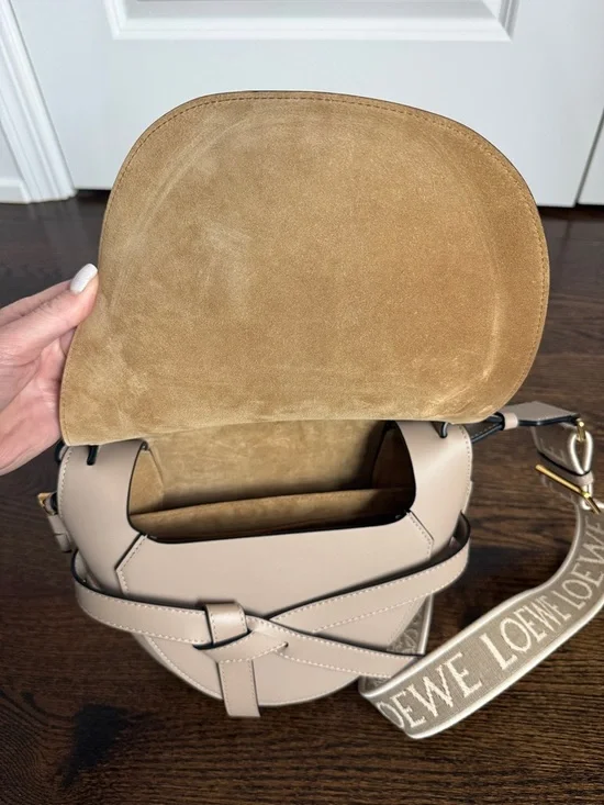 Loewe Taupe Gate Small Leather Crossbody Bag with Logo Strap - Picture 9 of 10